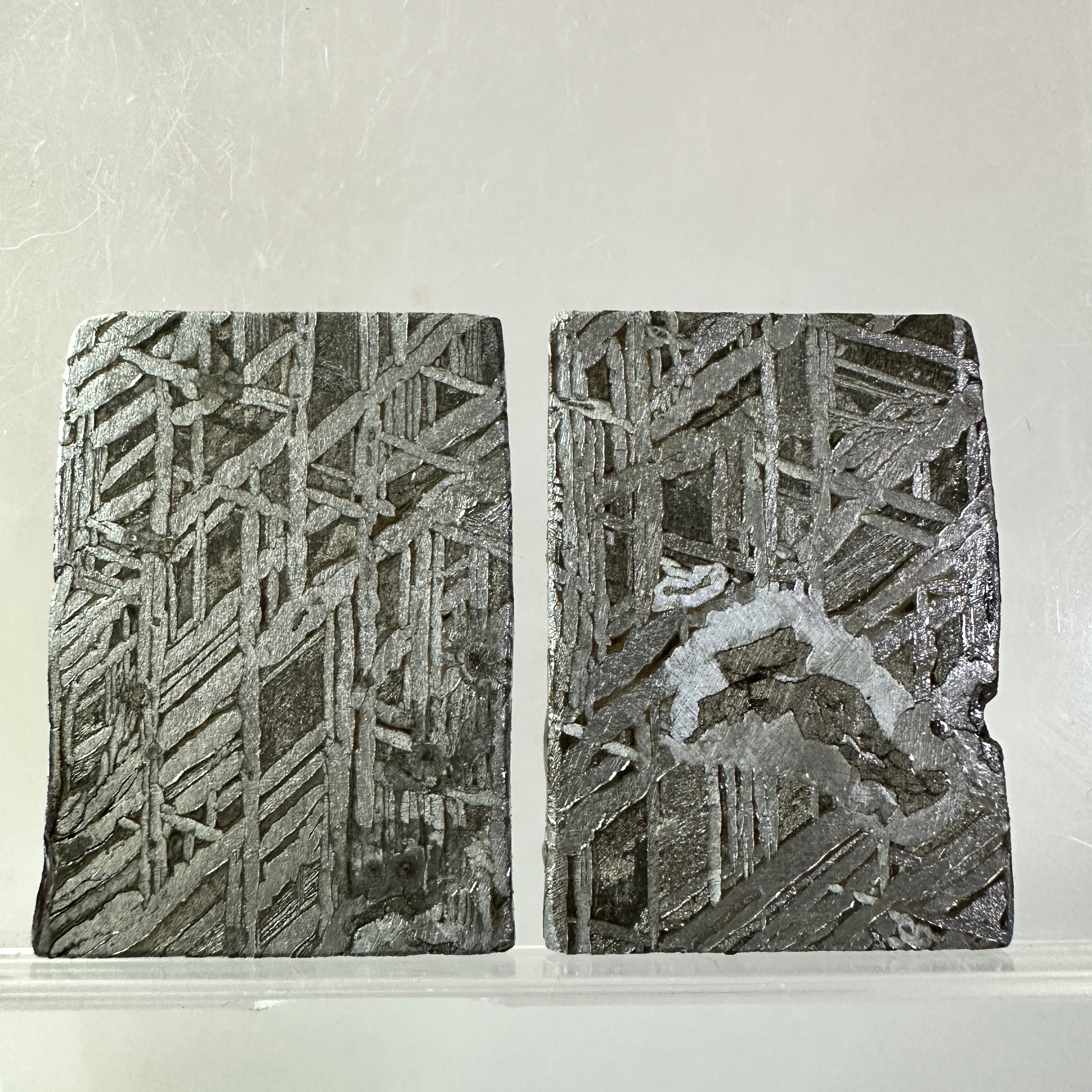 2PCS Aletai Iron Meteorite Slab Cut Slices Etched Cut Section 50g #T51