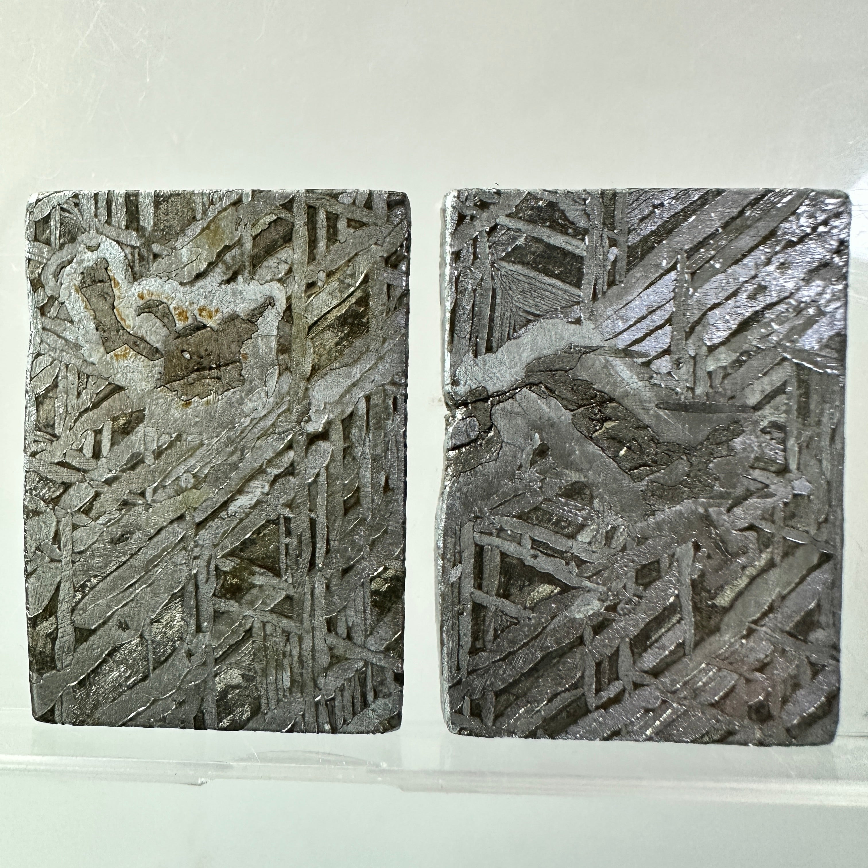 2PCS Aletai Iron Meteorite Slab Cut Slices Etched Cut Section 50g #T59